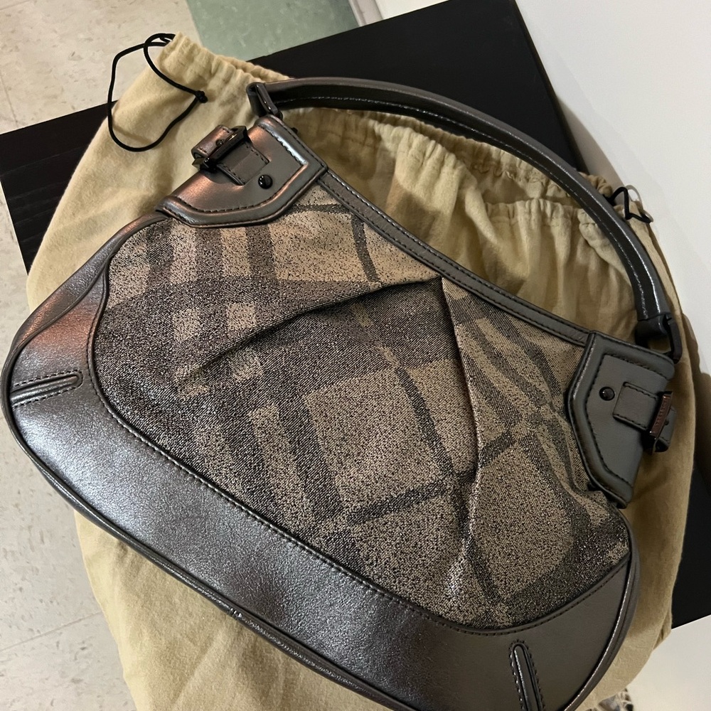 Burberry Grey Shimmer Nova Check Fairby Hobo